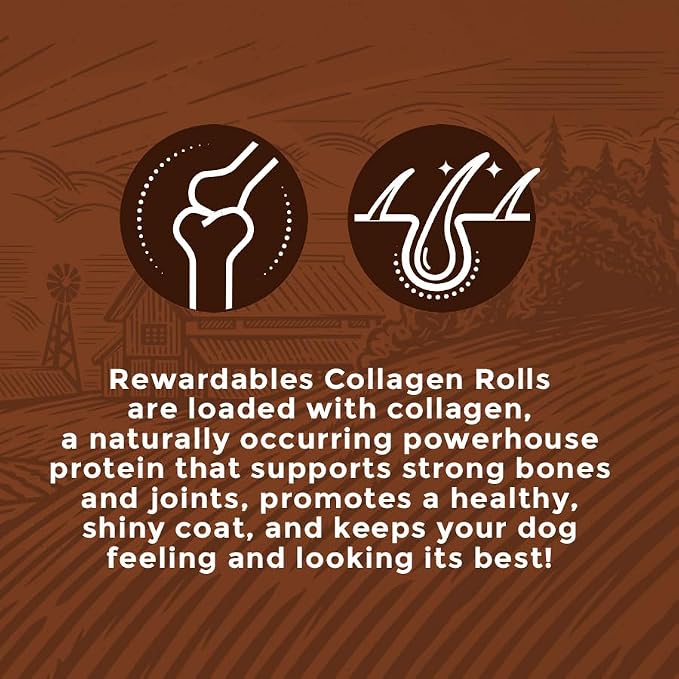 Rewardables Healthy Chewers Peanut Butter Collagen Rolls 2 Count for Large Dogs | High Protein, Long Lasting, Collagen Rich Chews
