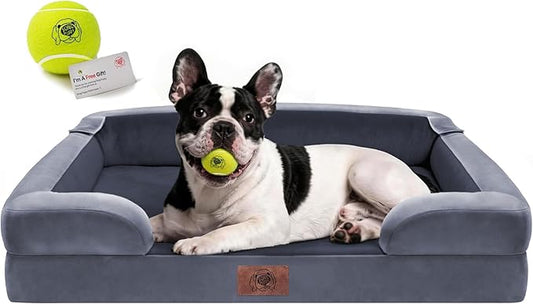 Dog Bed for Medium Large Size Dogs - Waterproof Memory Foam Soft Pet Couch with Removable Washable Bolster Cover,30 x 20