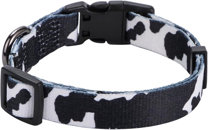 Cow Print Dog Collar Animal Pattern for Dogs White Black, Medium