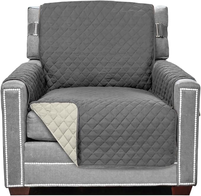 Sofa Shield® Couch Armchair Covers for Dogs, Reversible Furniture Protector with Strap, Stain and Tear Resistant Cushion Cover, 23 inch Seat, Machine Washable Slipcover Pets, Cats, Charcoal Linen