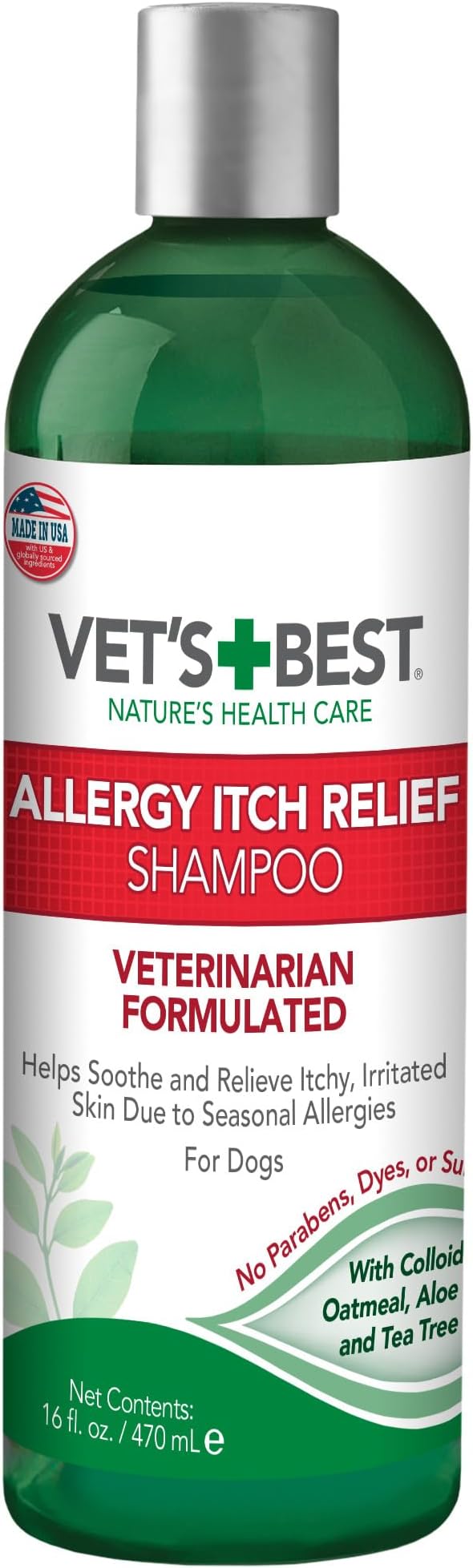Vet's Best Allergy Itch Relief Dog Shampoo, Oatmeal Dog Shampoo for Itchy Skin, Cleans and Relieves Discomfort from Seasonal Allergies, Anti Itch Dog Soap, 16 Oz