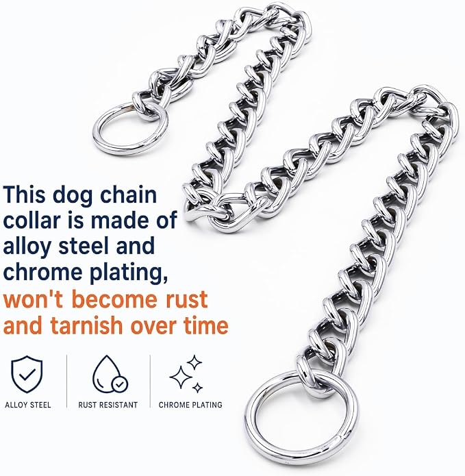 Freezx Chain Choke Collar for Dogs, Adjustable Metal Dog Training Choke Collars, Slip P Chains Alloy Steel Weather Proof Necklace for Small Medium Large Dogs (L, Diamete-3.0mm,Neck max 18 inch)