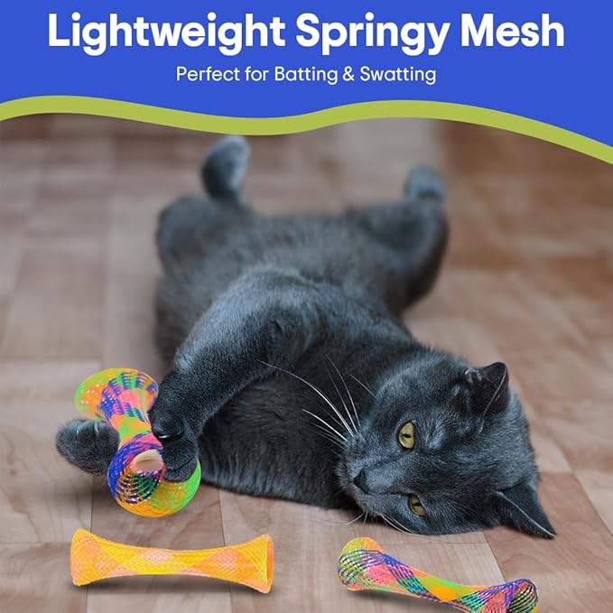 SPOT Kitty Fun Tubes Cat Toy with Catnip Inside | Bouncy Interactive Mesh Toy for Cats and Kittens to Bite, Swat and Chase | 3 Pieces