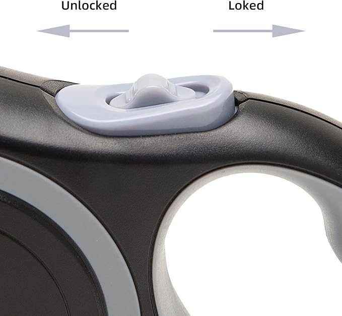 PINA Retractable Dog Leash, 16ft Dog Leash for Small Medium Dogs Up to 44lbs, 360° Tangle-Free Strong Reflective Nylon Tape, with Anti-Slip Handle, One-Handed Brake, Lock - Black Gray
