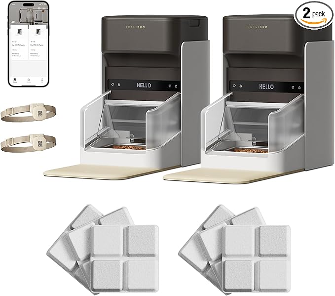 Bundle of PETLIBRO Upgraded RFID Automatic Cat Feeder, 2 Packs 5G Wi-Fi Automatic Pet Feeder, 3L Auto Cat Feeder App Control with Light Collar Tag + PETLIBRO 6 Packs Pet Food Desiccant Bag