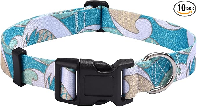 Mihqy Dog Collar with Bohemia Floral Tribal Geometric Patterns - Soft Ethnic Style Collar Adjustable for Small Medium Large Dogs(Sea Wave,XS)
