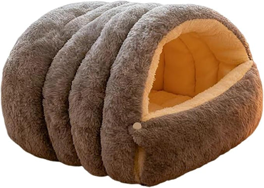 Cozy Monster Cat Bed, Warm Winter Cat Cave with Removable Cushion, Calming Anti-Anxiety Sherpa Fleece Pet Bed for Indoor Cats & Small Dogs, Washable 360° Nesting Design (C - Grey, Large)