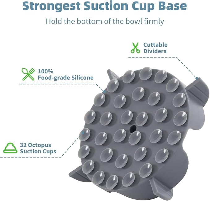 Jaoul Slow Feeder Dog Bowls Insert for Large Breed, 7 Inch Cuttable Slow Feeder Insert with 32 Octopus Suction Cups for Medium Large Size Dog Food Bowl (X-Large, Grey)