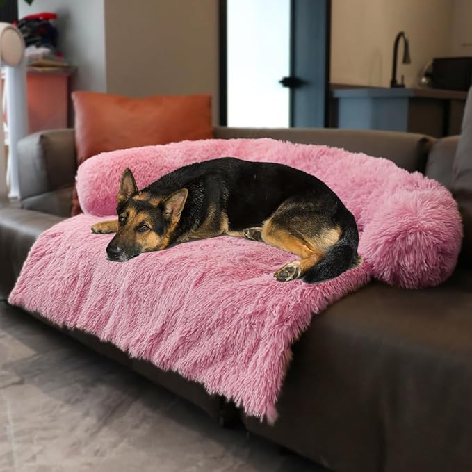 Luxurious Calming Dogs/Cats Bed Mats, Dog Pad Washable Removable Couch Cover, Plush Long Fur Mat for Pets, Waterproof Lining, Perfect for Small, Medium and Large Dogs and Cats (Pink, 53"x39")