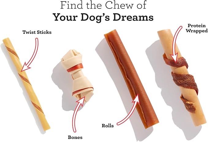DreamBone Bacon and Cheese Twist Stick Dog Treats, Daily Rawhide-Free Chew, Digests Safely and Completely, With Real Protein, Bacon, Cheese and Veggies, 50 count