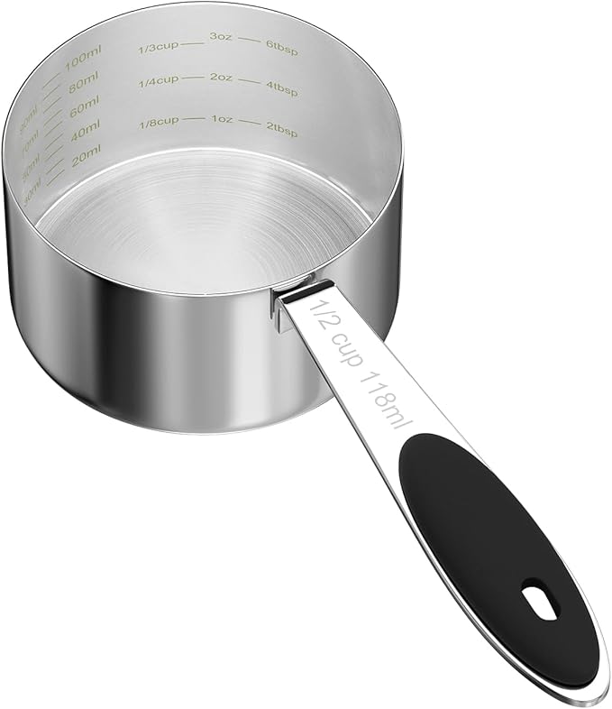 LEIFENY 1PCS 1/2CUP(118ml) Dog Cat Food Scoop, Stainless Steel Measuring Cup, Metal Pet Scooper with Inner Precision Scale Measurement