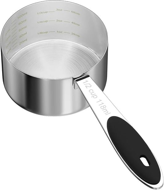 LEIFENY 1PCS 1/2CUP(118ml) Dog Cat Food Scoop, Stainless Steel Measuring Cup, Metal Pet Scooper with Inner Precision Scale Measurement