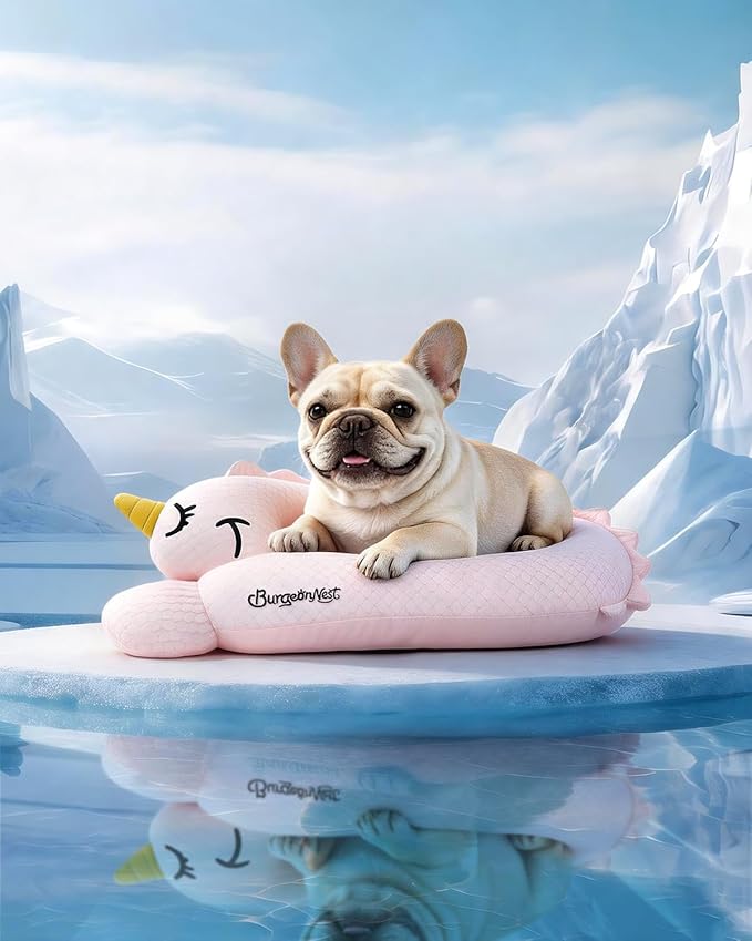 BurgeonNest Cooling Small Dog Pillow for Puppies and Cats, Summer Chill Pet Calming Pillow with Cool-Touch Fabric, Soft Sleep Bolster for Senior Dogs & Kittens, Machine Washable (Cool Pink, Large)