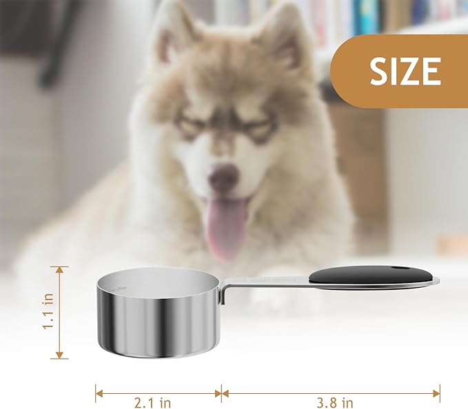 LEIFENY 1PCS 1/4CUP(59ml) Dog Cat Food Scoop, Stainless Steel Measuring Cup, Metal Pet Scooper with Inner Precision Scale Measurement