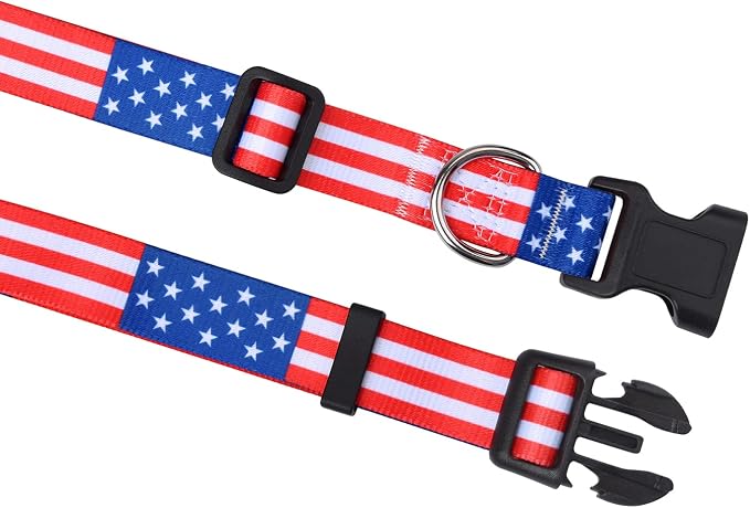 Mihqy American Flag Dog Collar - Patriotic, US Flag Pattern, Star & Stripes, Fourth of July Dog Collar, Adjustable for Small Medium Large Dogs(Classic US,S)