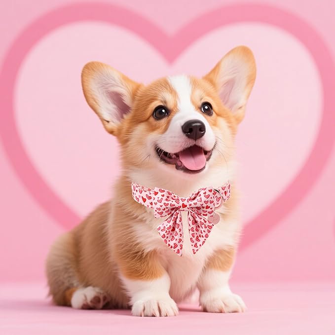 Valentine's Dog Collar & Bow Tie Set,UP URARA PUP Soft & Comfortable Pet Collar with Premium Plastic Buckle for Small, Medium, Large Dog,S