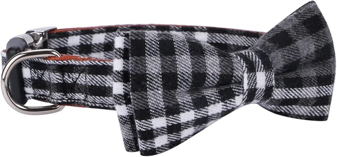 Faleela Soft &Comfy Bowtie Dog Collar,Detachable and Adjustable Bow Tie Collar,for Small Medium Large Pet (Large(Pack of 1), Black and Whit)
