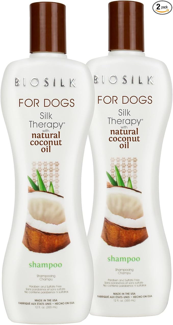 BioSilk for Dogs Silk Therapy Shampoo with Natural Coconut Oil, Moisturizing Dog Shampoo, Sulfate and Paraben Free, pH Balanced Specifically for Dogs, Made in USA, 12 Fl Oz - 2 Pack