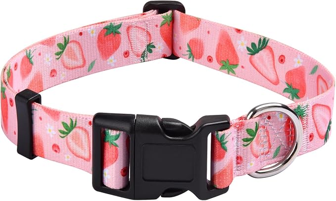 Mihqy Dog Collar with Bohemia Floral Tribal Geometric Patterns - Soft Ethnic Style Collar Adjustable for Small Medium Large Dogs(Strawberry,M)