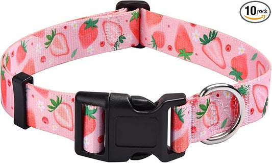 Mihqy Dog Collar with Bohemia Floral Tribal Geometric Patterns - Soft Ethnic Style Collar Adjustable for Small Medium Large Dogs(Strawberry,L)
