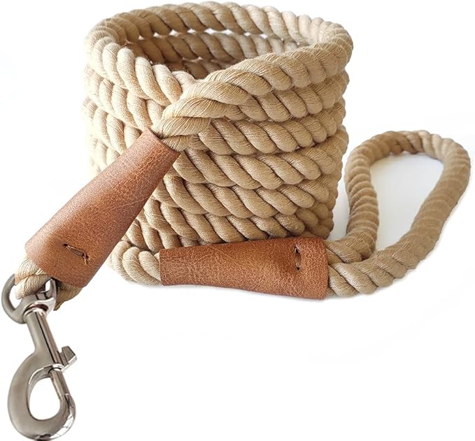 BTINESFUL Heavy Duty Cotton Dog Leash 3FT/ 5FT/ 10FT, Strong Rope Leash Soft Handle Dog Traction for Large Medium Dogs Hiking, Camping, Exploring, Walking(1/2" x 10ft, Brown)