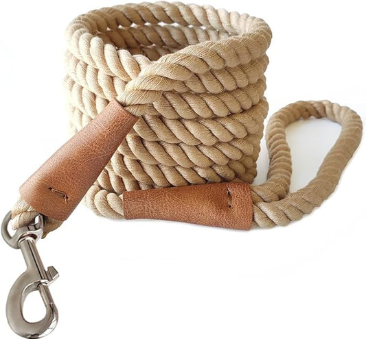 BTINESFUL Heavy Duty Cotton Dog Leash 3FT/ 5FT/ 10FT, Strong Rope Leash Soft Handle Dog Traction for Large Medium Dogs Hiking, Camping, Exploring, Walking(1/2" x 10ft, Brown)
