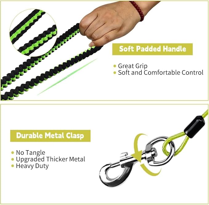 Heavy Duty Dog Leash, Chew Proof Metal Leash for Large Dogs (Up to 250lbs), WireRope Dog Leashes with Soft Silicone Grip (Green, 3 FT)