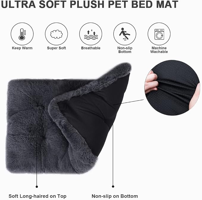 Vonabem Large Dog Bed Crate Pad 36 inch, Washable Crate Bed for Large Medium Dogs, Plush Soft Pet Mats for Sleeping 35 * 22 inch Dark Grey