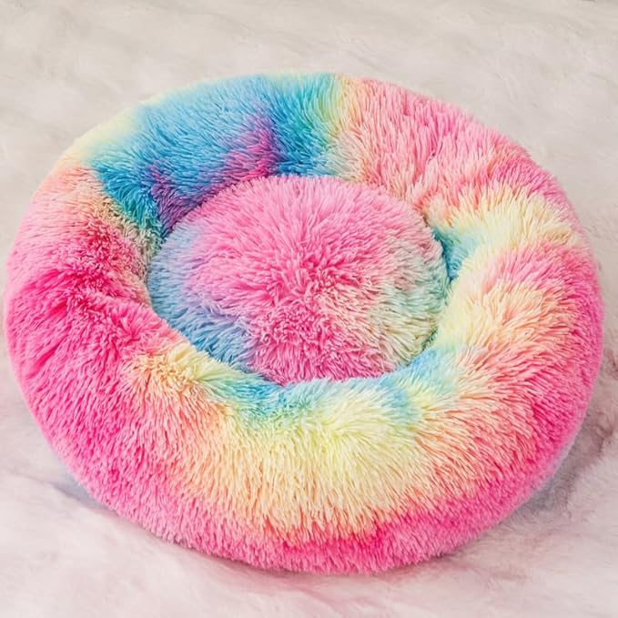 Rainbow Cat Bed for Indoor Cats,Ultra-Soft Plush Calming Kitten Cave Dog Bed,Cama para Gatos Cat Cave Up to 11LB,Soft Washable Anti-Slip Pet Sleeping Bag,17inch
