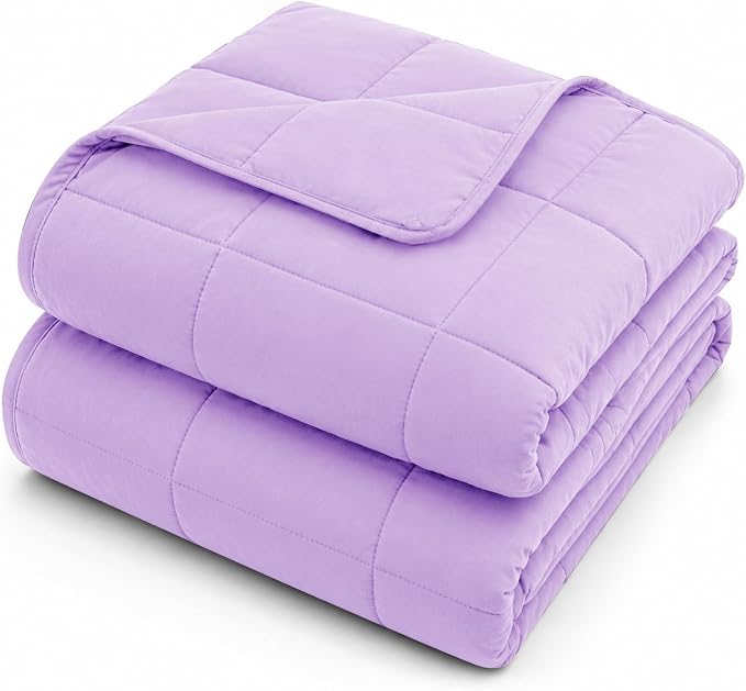 L'AGRATY Weighted Blanket - 48"x72" 15lbs Cooling Breathable Heavy Blanket for Adult Weighted Throw Blanket All-Season, Purple