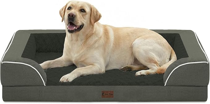 Orthopedic Dog Beds for Extra Large Sized Dogs 45x35 Inch, XL Waterproof Egg Crate Foam Dog Sofa Bed with Removable Washable Cover Big Pet Couch with Bolster & Non-Slip Bottom, Dark Green