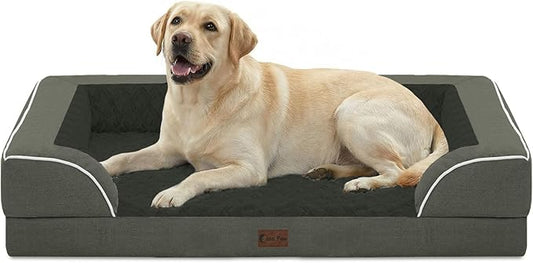Orthopedic Dog Beds for Extra Large Sized Dogs 45x35 Inch, XL Waterproof Egg Crate Foam Dog Sofa Bed with Removable Washable Cover Big Pet Couch with Bolster & Non-Slip Bottom, Dark Green