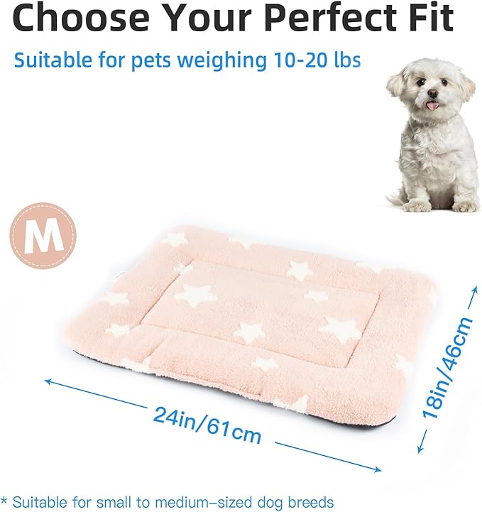 Mora Pets Dog Crate Pad Crate Bed Mat Small Dog Bed Washable Cute Star Pet Kennel Bed for Dog Cage Ultra Soft Flat Puppy Cat Kitten Pillow for Sleeping Anti-Slip Pink 24 x 18 inch 2 Pack