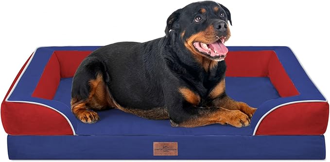 Comfort Expression Orthopedic Dog Bed for Extra Large Dogs 45x35 Inch, Waterproof Egg Crate Foam XL Pet Bed with Bolsters, Dog Couch with Washable Cover & Non-Slip Bottom, American Flag 4