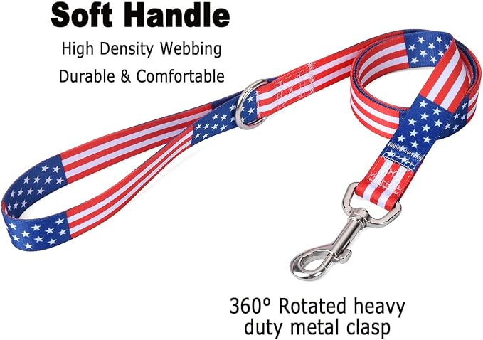 Mihqy American Flag Dog Collar and Leash Set- Patriotic, US Flag Pattern, Star & Stripes, Fourth of July Dog Collar, Adjustable for Small Medium Large Dogs(Classic US Set,L)