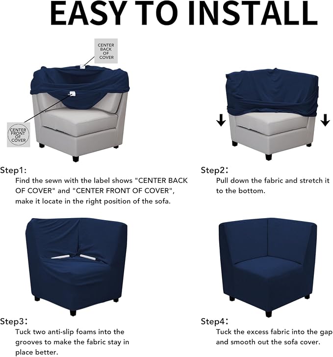 Easy-Going Stretch Soft Sectional Corner Sofa Couch Slipcover Navy | 1-Piece Sofa Cover Furniture Protector with Elastic Bottom For Kids, Pet, Spandex Jacquard Machine Washable for Living Room