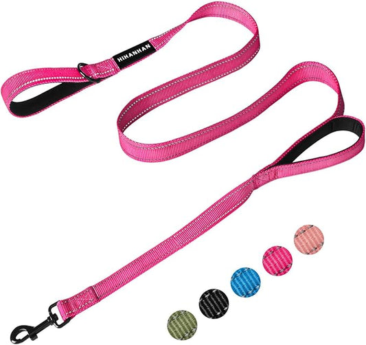 Reflective Dog Leash with Double Handle, Dog Leash 4 FT Long, Supports Medium and Large Dogs, Heavy Duty for Walking, Running, and Training, Rose Red