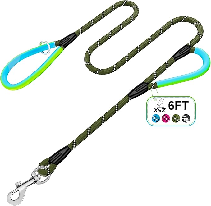 Dog Leash Heavy Duty 4/5/6ft XiaZ 2 Handles Dog Leashes for Medium Large Dogs 1/2 Inch 1000lb Strength Reflective PVC Waterproof-Handles Metal Hook Dual-Handle Rope Leash Nighttime Safety