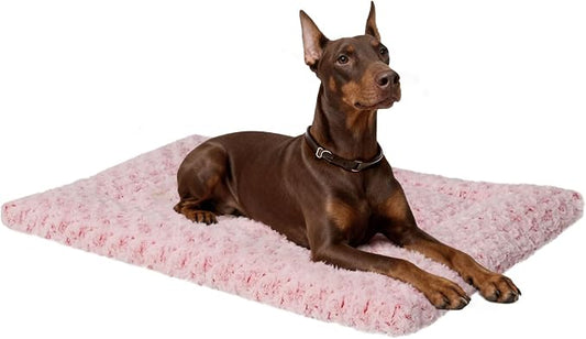 Washable Dog Bed Mat Crate Pad Soft Fluffy Pet Kennel Beds Dog Sleeping Mattress for Large Jumbo Medium Small Dogs, 48 x 30 Inch, Pink