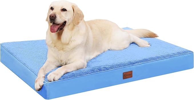 Waterproof Dog Beds Large Sized Dog Orthopedic Pet Beds for Crate with Removable Washable Cover Egg-Crate Foam Pet Pad Mat with Anti-Slip Bottom, 41x27 Inch, Blue