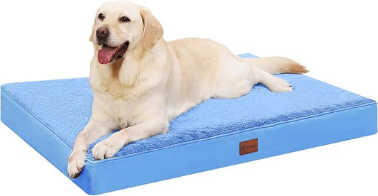 Waterproof Dog Beds Large Sized Dog Orthopedic Pet Beds for Crate with Removable Washable Cover Egg-Crate Foam Pet Pad Mat with Anti-Slip Bottom, 41x27 Inch, Blue