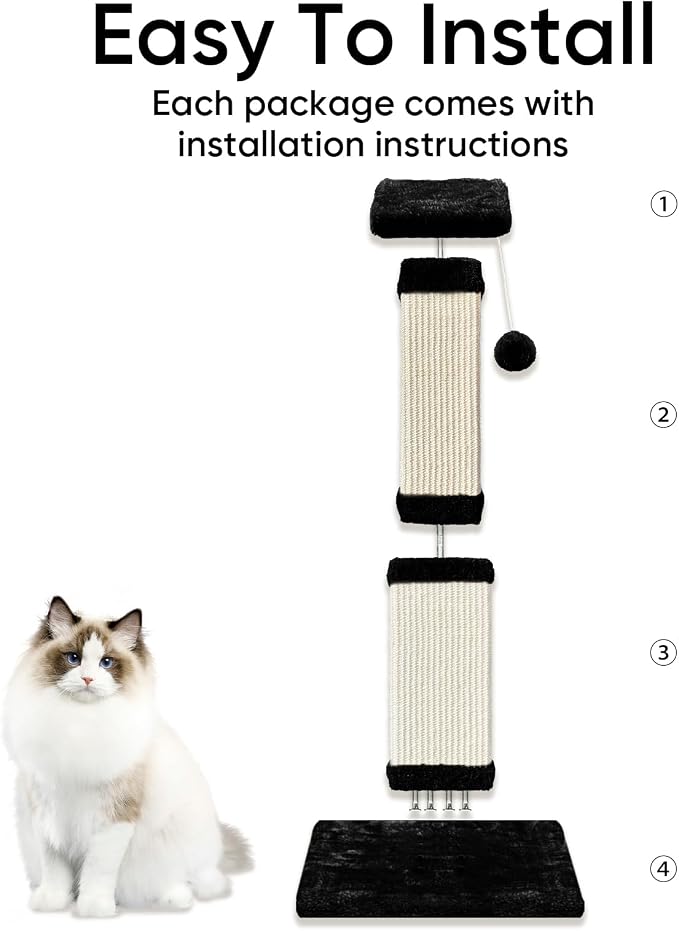 Cat Scratching Post, 32 Inch Cat Scratching Posts for Large Cats, Scratching Posts for Indoor Cats Adults, Cat Scratch Post with Nature Sisal, Black and White