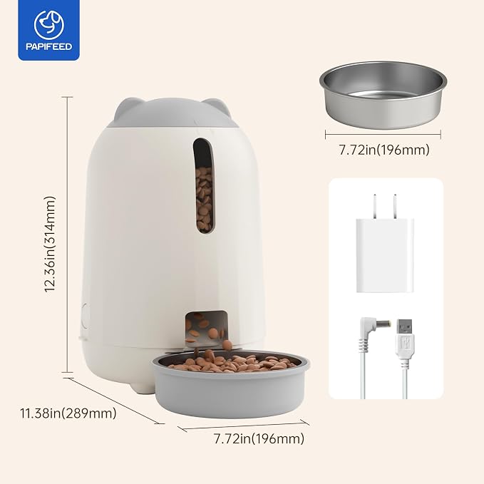 PAPIFEED Automatic Cat Feeder with App, 2.4G WiFi Cat Food Dispenser, 3L Timed Cat Feeders for Dry Food, Slow Feeding Mode, Dual Power Supply Smart Pet Feeder for Cat, Grey
