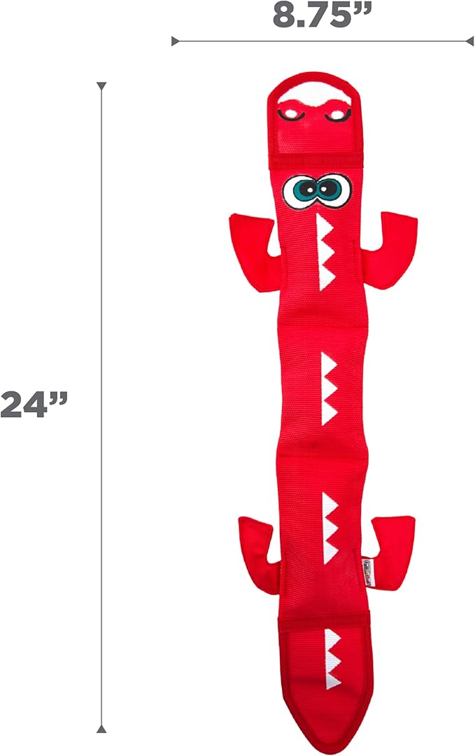 Outward Hound Fire Biterz Red Lizard, Plush Firehose Material Interactive Dog Toy, Large