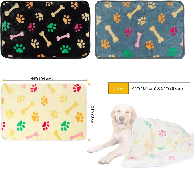 Dono 1 Pack 3 Dog Blankets, Soft Fluffy Fleece Pet Blanket Warm Sleep Mat Paw Print Design Puppy Kitten Throw Blankets Doggy Blanket for Dogs