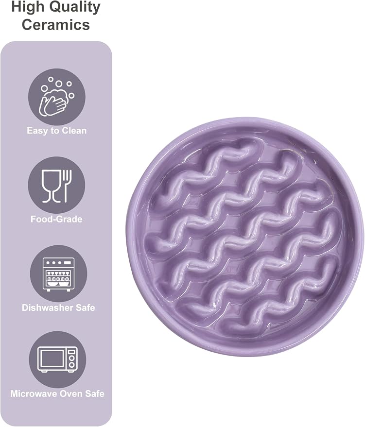 Ceramic Slow Feeder Dog Bowl, Maze Puzzle Non-Slip Silicone Base Stoneware Bowl for Small Medium Dogs, Heavy Duty Anti-Bloat Dog Food Bowl Dishwasher Safe – Pulple, Small