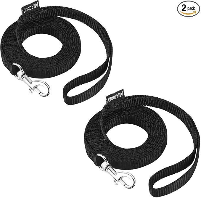 AMAGOOD 6 FT Cat Leash, Strong and Durable Traditional Style Leash with Easy to Use Collar Hook,Cat Lead Great for Cats (3/8" x 6 Feet,Black and Black(2-Pack))