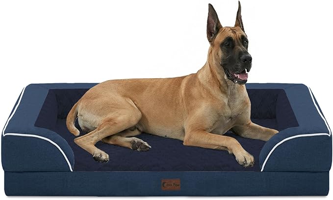Orthopedic Dog Beds for Extra Large Sized Dogs 53x42 Inch, XXL Waterproof Egg Crate Foam Dog Sofa Bed with Removable Washable Cover Big Pet Couch with Bolster & Non-Slip Bottom, Navy Blue