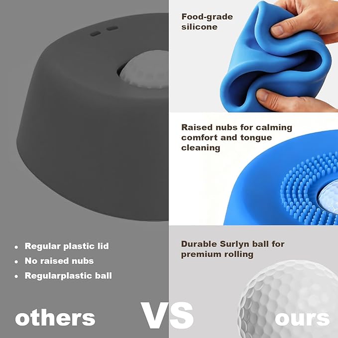 Premium Dog Lick Bowl, Dog Lick Bowl with Ball, Food-Grade Silicone Lid & Surlyn Ball, Anti-Spill Suction Base, Dog Slow Feeder, Lick Ball for Dogs
