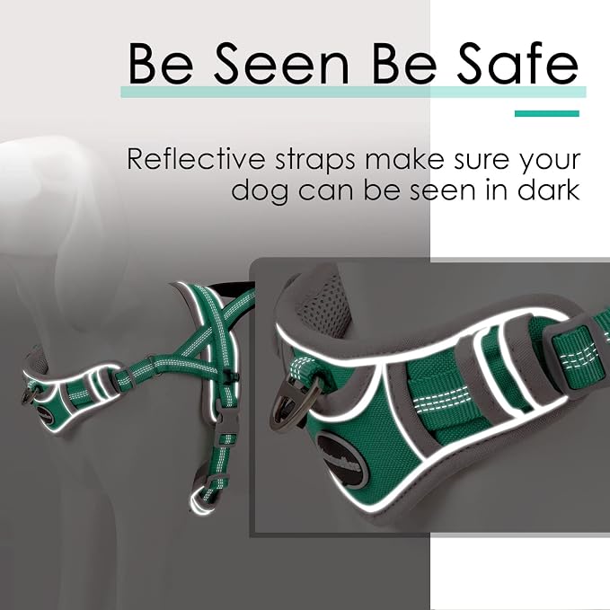 ADVENTUREMORE Dog Harness for Large Dogs No Pull, Sport Dog Halter Harness Reflective Breathable Dog Vest Escape Proof Dog Harness with Easy Control Front Clip Handle for Training Walking XL Green